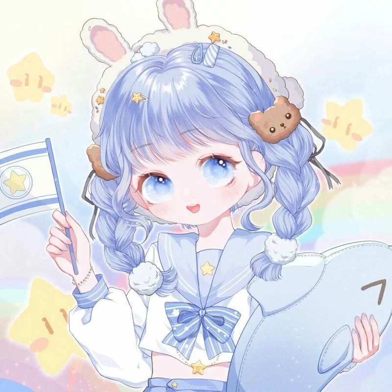 Tạo hồ sơ dễ thương với avatar nữ cute màu xanh dương